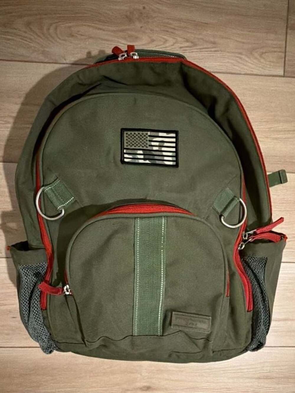 Pottery Barn Kids Riley Forest Green with Red Trim Backpack